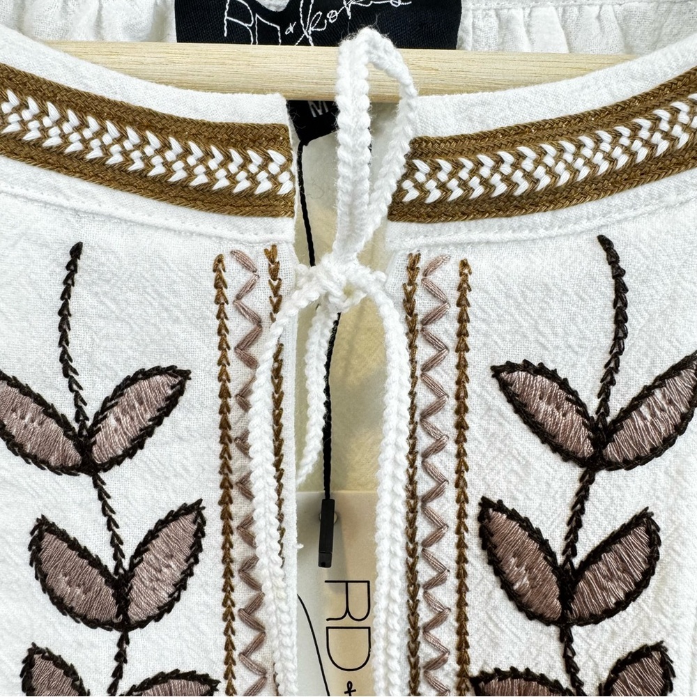 NWT Anthropologie RD & Koko White Embroidered Puff Sleeve Tie Closure Jacket M - Picture 6 of 11